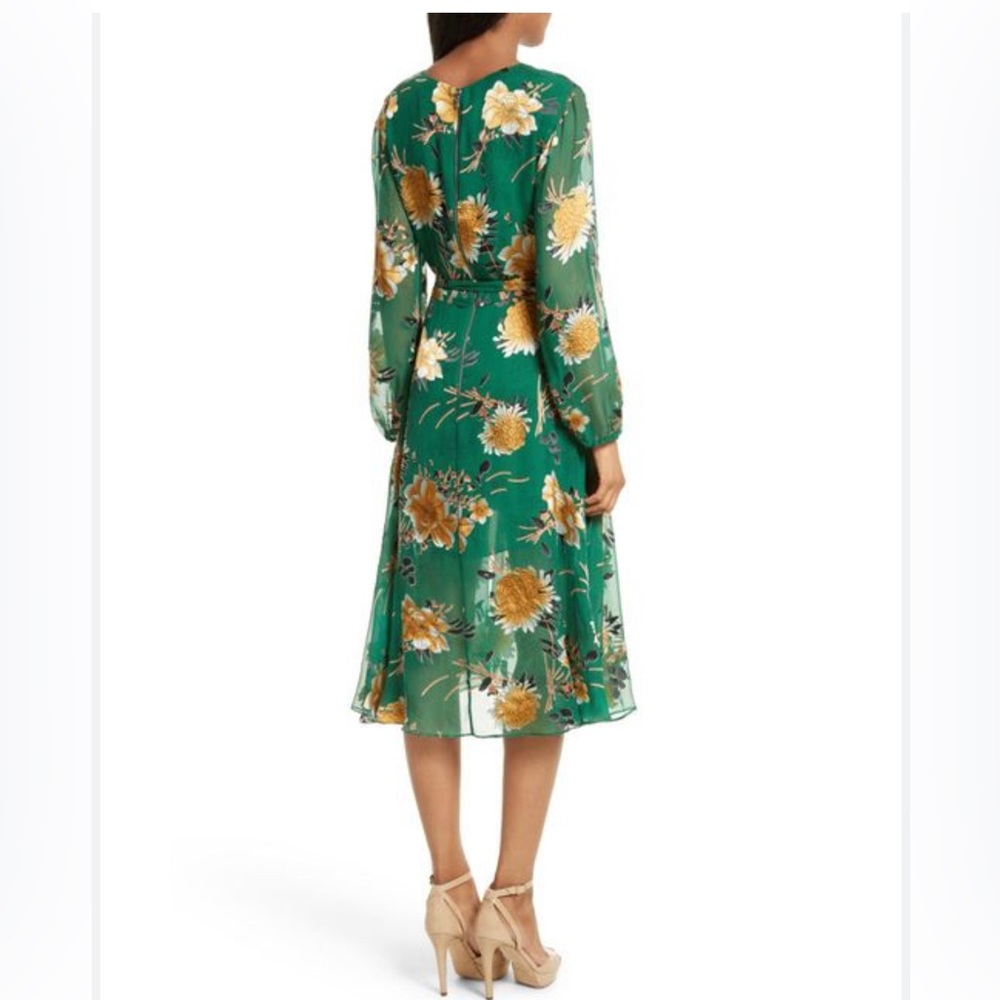 Alice and Olivia CoCo Plunging V-neck midi Dress in green yellow multi size 6 - Picture 3 of 11